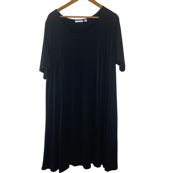Susan Graver Black Dress Size 2X Stretch Liquid Knit Short Sleeve Minimalist - Picture 1 of 7